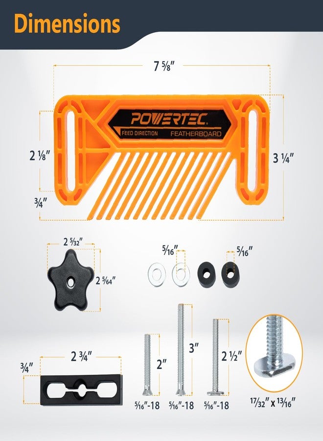 باورتيك ألواح ريش من POWERTEC لسياج طاولة التوجيه، ومنشار الشريط، وألواح ريش مترادفة تناسب مسار حرف T وفتحة المتر، وملحقات جهاز التوجيه، وأدوات النجارة، تقلل الارتداد وتزيد من الأمان، عبوة من قطعتين (71553) - Image 3