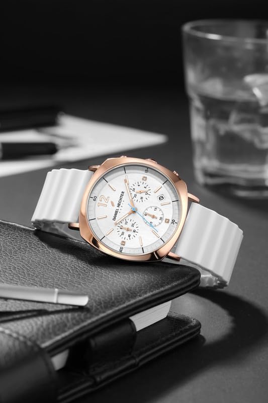 Daniel Hechter Paris Cluny Collection Multifunction Watch for Men with Round White Dial, Date Display and Wavy Pattern Silicone Strap DHM1019-04 - Image 3