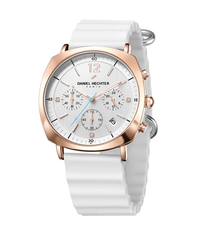 Daniel Hechter Paris Cluny Collection Multifunction Watch for Men with Round White Dial, Date Display and Wavy Pattern Silicone Strap DHM1019-04 - Image 1