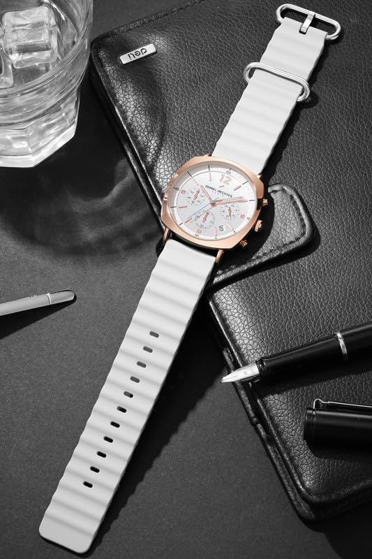 Daniel Hechter Paris Cluny Collection Multifunction Watch for Men with Round White Dial, Date Display and Wavy Pattern Silicone Strap DHM1019-04 - Image 4