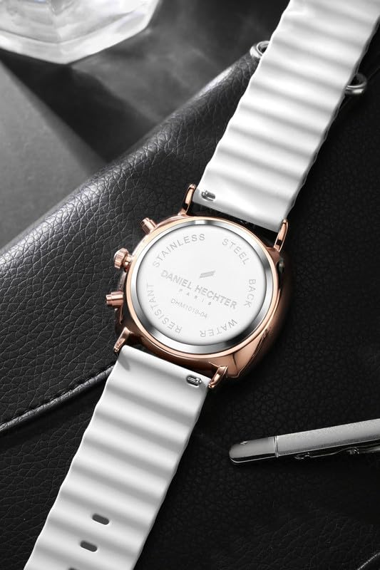 Daniel Hechter Paris Cluny Collection Multifunction Watch for Men with Round White Dial, Date Display and Wavy Pattern Silicone Strap DHM1019-04 - Image 5