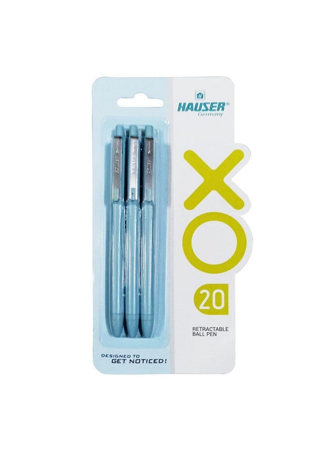 Hauser Xo 20 Retractable Ball Pen Blister Pack | Tip Size 0.7 mm | Sleek Body & Minimalistic Design | Matt Finish | Solid Body Type | Low Viscosity Ink | Ultra Durable Tip | Blue Ink, Set Of 3 Pcs - Image 1