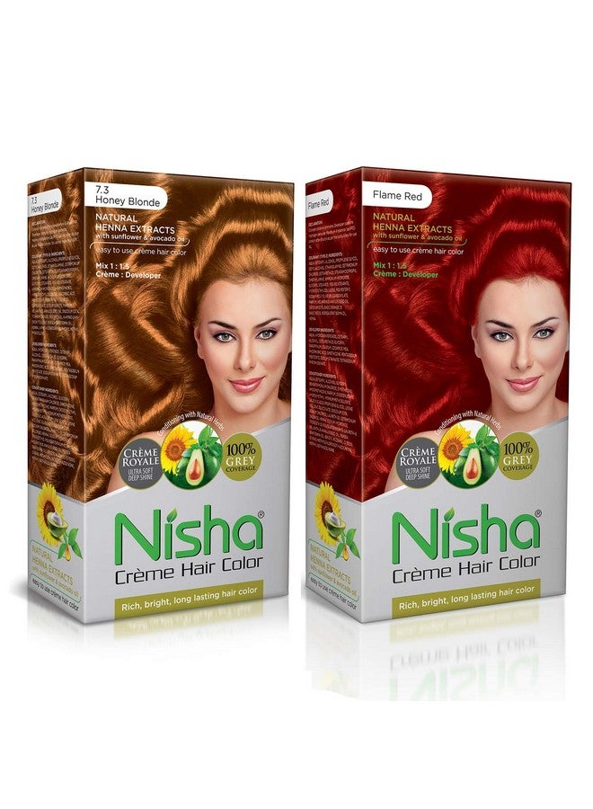 نيشا مجموعة مجموعة ألوان الشعر من نيشا، أشقر عسلي وأحمر لهب، لون شعر لامع وغني يدوم طويلاً (60 جم + 90 مل + 18 مل بلسم نيشا)... - Image 1