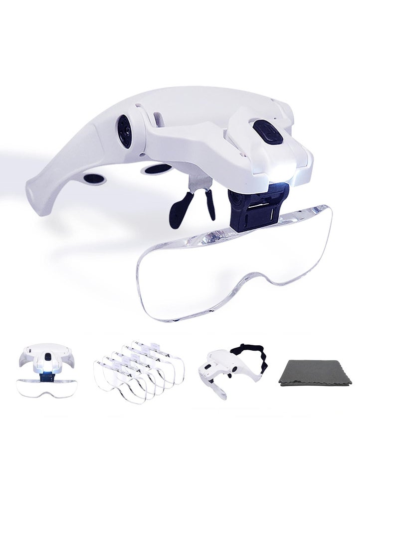Generic - LED Illuminated Headband Magnifier Visor with Bonus Cleaning Cloth and 5 Detachable Lenses 1X 1.5X 2X 2.5X 3.5X (Upgraded Version) Hands-Free Head Worn Lighted Magnifying Glass - Image 1