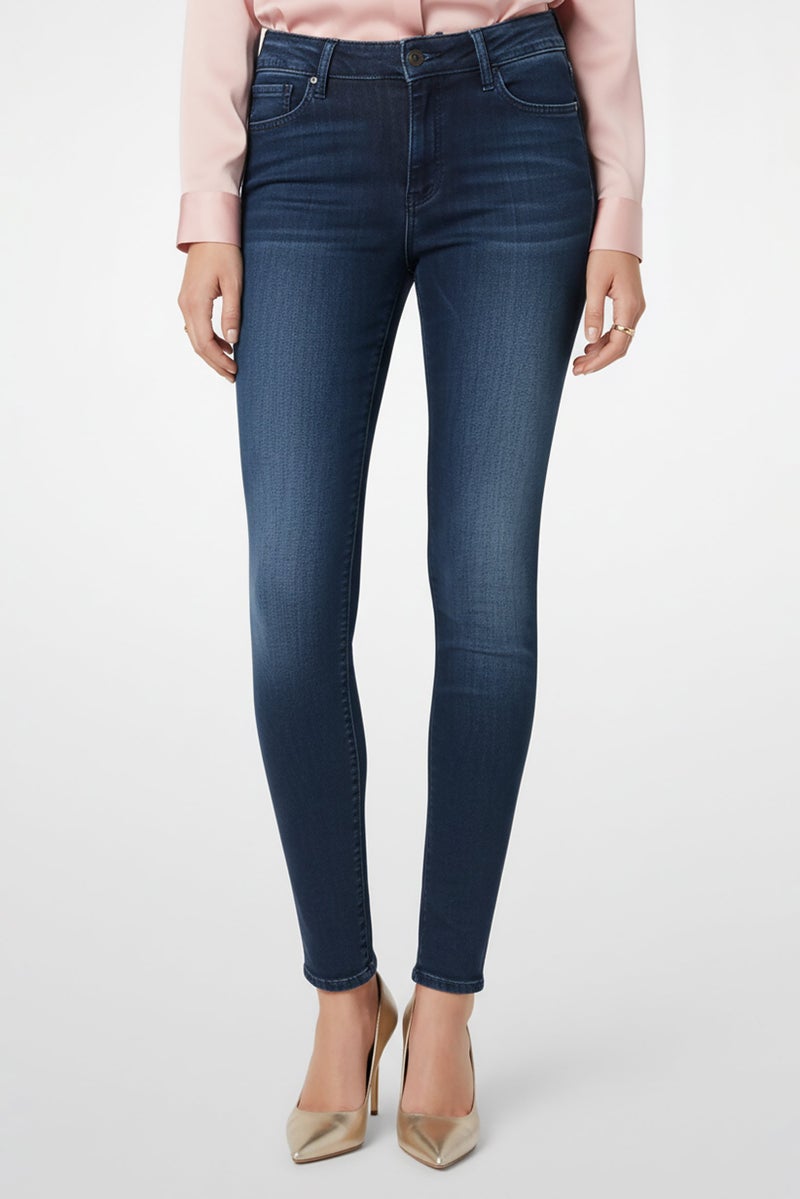 Replay Women Skinny Fit High Waist Washed Stretchable Denim Jeans, Dark Blue - Image 1