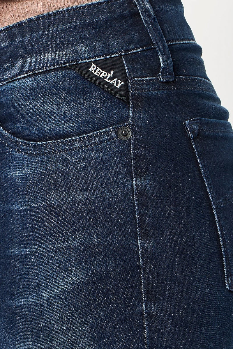 Replay Women Skinny Fit High Waist Washed Stretchable Denim Jeans, Dark Blue - Image 5