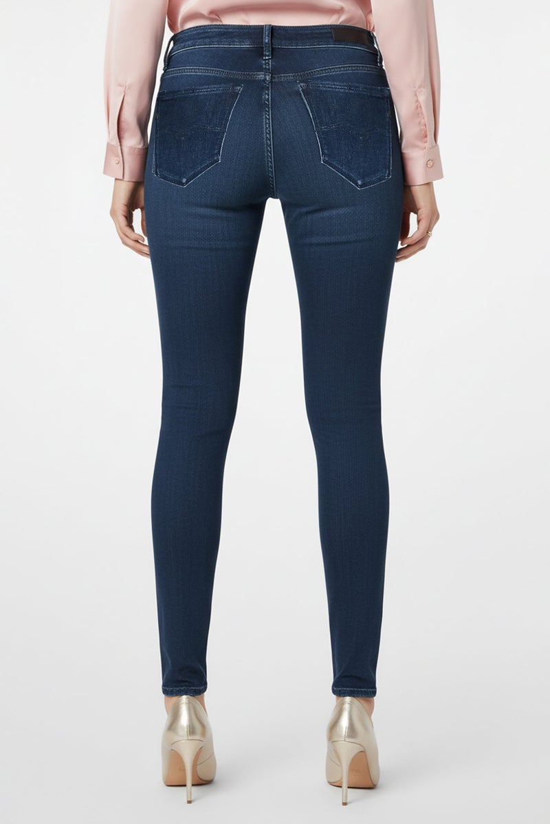 Replay Women Skinny Fit High Waist Washed Stretchable Denim Jeans, Dark Blue - Image 4
