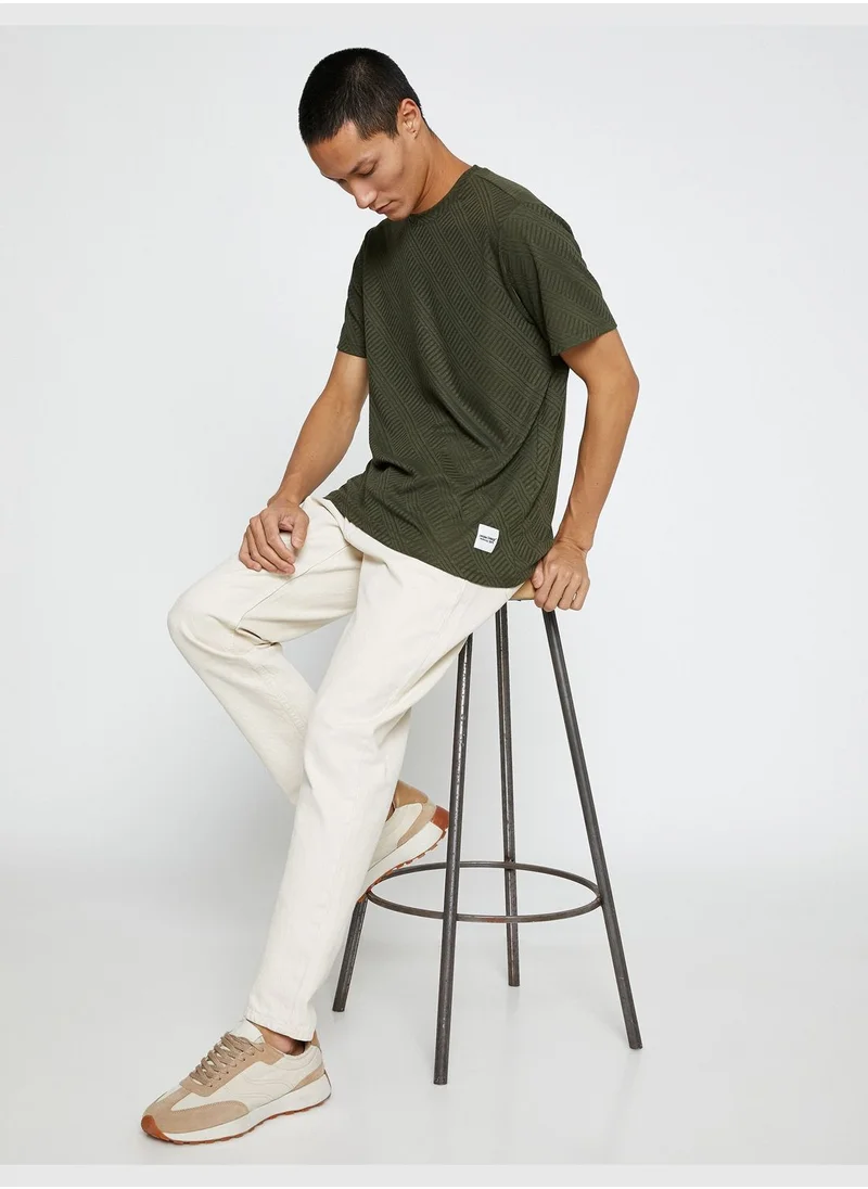 كوتون Basic  Jacquard T-Shirt Crew Neck Short Sleeve