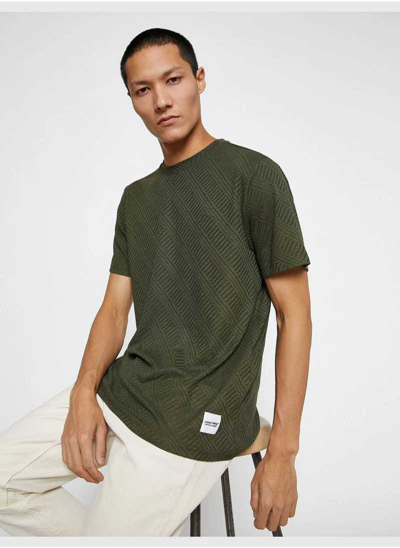 كوتون Basic  Jacquard T-Shirt Crew Neck Short Sleeve