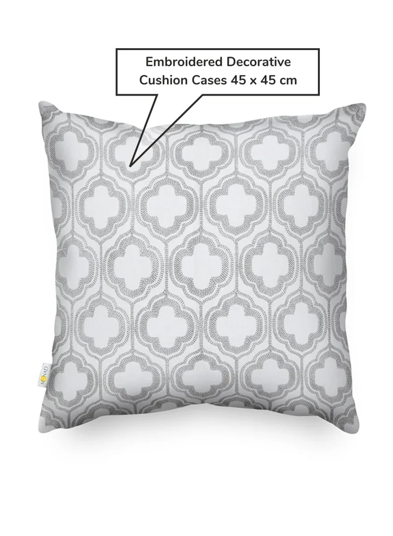 Donetella Decorative Embroidered Cushion Cover Grey/White 45x45Cm (Without Filler)