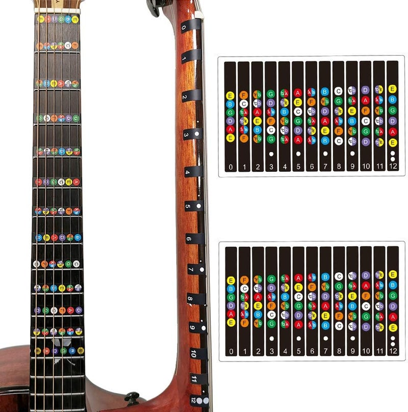 Koldot Fretboard Stickers - Acoustic & Bass Guitar Note & Chord Stickers - Fret Map for Kids & Beginners - 2PC - Image 1
