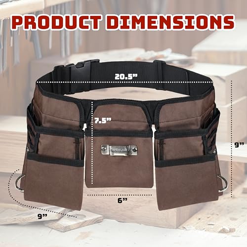 GlossyEnd 19 Pocket Brown and Black Heavy Duty Construction Tool Belt, Work Apron, Tool Pouch, with Poly Web Belt Quick Release Buckle - Adjusts from 33” Inches All the Way to 50” Inches - Image 2