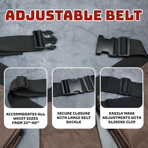 GlossyEnd 19 Pocket Brown and Black Heavy Duty Construction Tool Belt, Work Apron, Tool Pouch, with Poly Web Belt Quick Release Buckle - Adjusts from 33” Inches All the Way to 50” Inches - Image 4