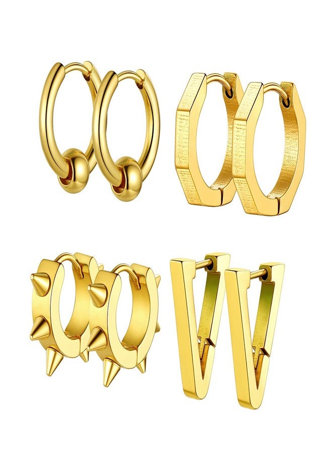 KeyStyle GoldChic Jewelry Mens Earrings Hoop, Surgical Steel Hipster Punk Spike Hoop Huggie Earrings for Men/Women, Hypoallergenic for Sensitive Ears,Gift Box Included, Metal, No Gemstone - Image 1