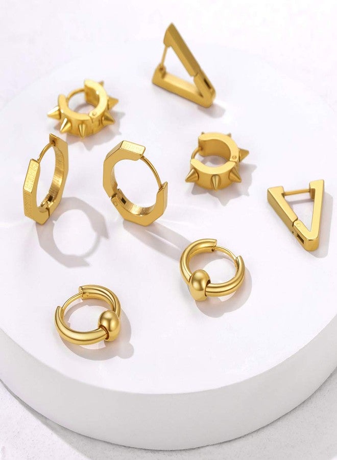 KeyStyle GoldChic Jewelry Mens Earrings Hoop, Surgical Steel Hipster Punk Spike Hoop Huggie Earrings for Men/Women, Hypoallergenic for Sensitive Ears,Gift Box Included, Metal, No Gemstone - Image 3
