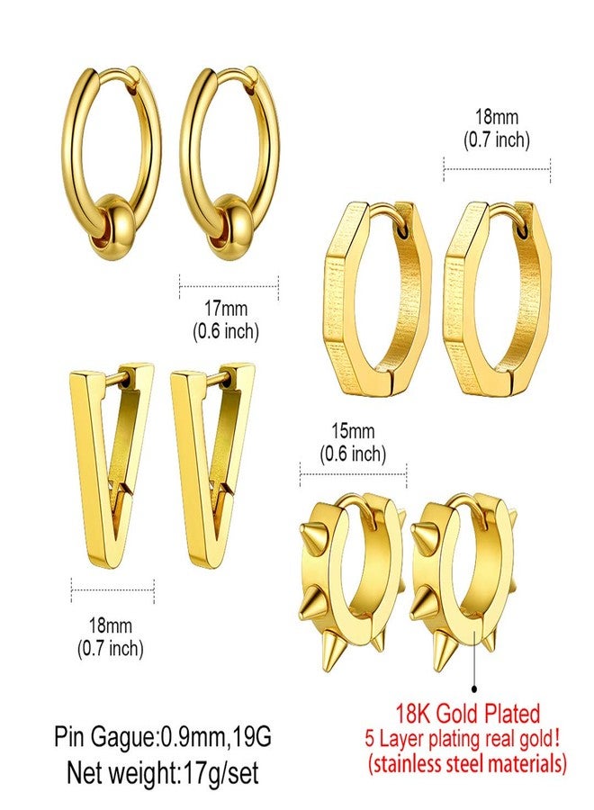 KeyStyle GoldChic Jewelry Mens Earrings Hoop, Surgical Steel Hipster Punk Spike Hoop Huggie Earrings for Men/Women, Hypoallergenic for Sensitive Ears,Gift Box Included, Metal, No Gemstone - Image 5