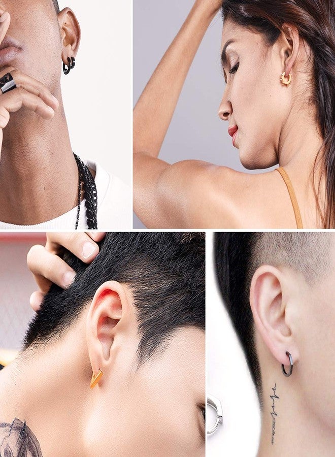 KeyStyle GoldChic Jewelry Mens Earrings Hoop, Surgical Steel Hipster Punk Spike Hoop Huggie Earrings for Men/Women, Hypoallergenic for Sensitive Ears,Gift Box Included, Metal, No Gemstone - Image 2
