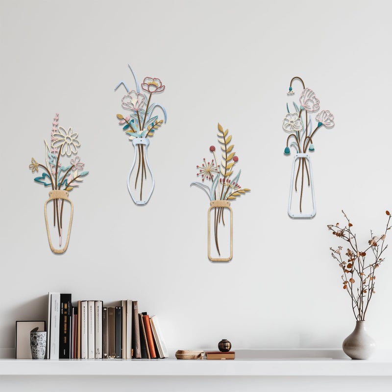TWINKLEMON 4PCS Metal Flowers Wall Arts Minimalist Flower Wall Decors Rustic Farmhouse Floral Wall Art Metal Wall Decor for Living Room Bathroom Bedroom Dining Room Housewarming Gifts (Multicolored) - Image 4