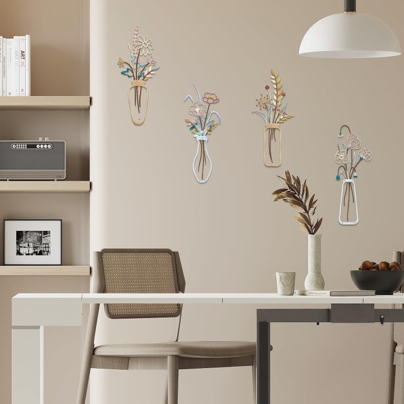 TWINKLEMON 4PCS Metal Flowers Wall Arts Minimalist Flower Wall Decors Rustic Farmhouse Floral Wall Art Metal Wall Decor for Living Room Bathroom Bedroom Dining Room Housewarming Gifts (Multicolored) - Image 5
