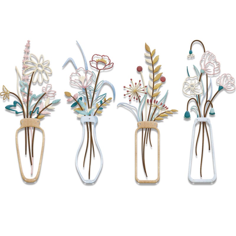 TWINKLEMON 4PCS Metal Flowers Wall Arts Minimalist Flower Wall Decors Rustic Farmhouse Floral Wall Art Metal Wall Decor for Living Room Bathroom Bedroom Dining Room Housewarming Gifts (Multicolored) - Image 1