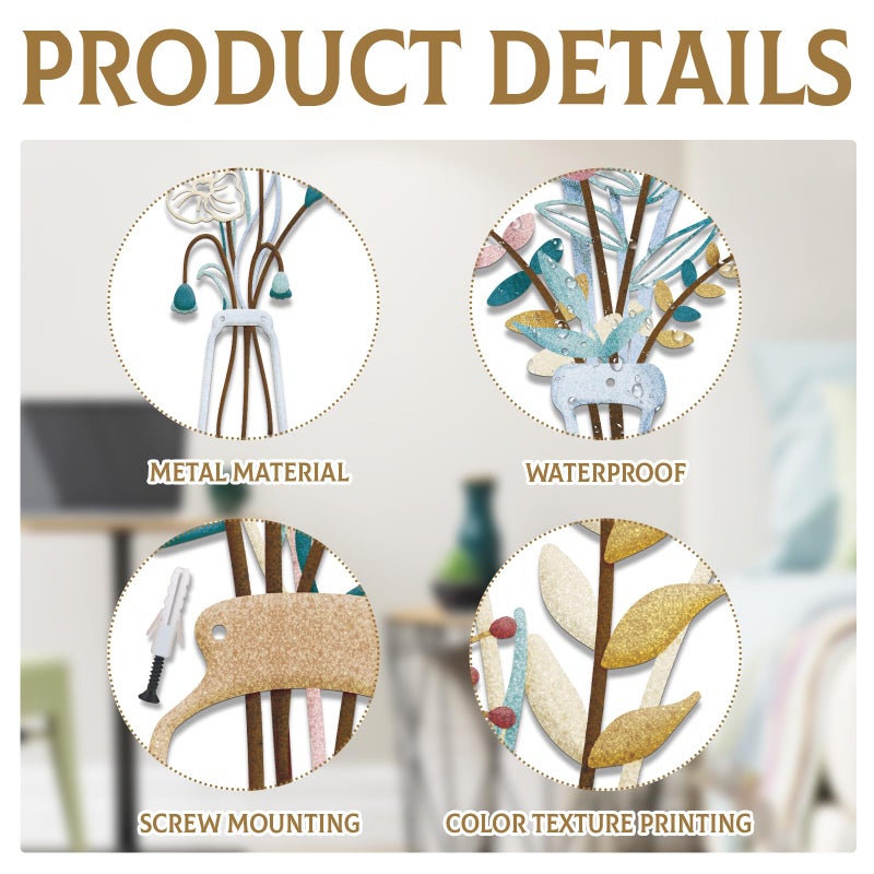 TWINKLEMON 4PCS Metal Flowers Wall Arts Minimalist Flower Wall Decors Rustic Farmhouse Floral Wall Art Metal Wall Decor for Living Room Bathroom Bedroom Dining Room Housewarming Gifts (Multicolored) - Image 3