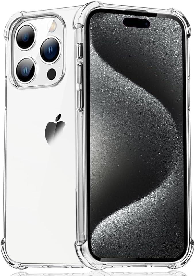 Clear Case for iPhone 15 Pro Anti-Burst Ultra Clear Anti-Scratch Shockproof Cover, Hard PC Back + Soft TPU Bumper with Airbag Protection