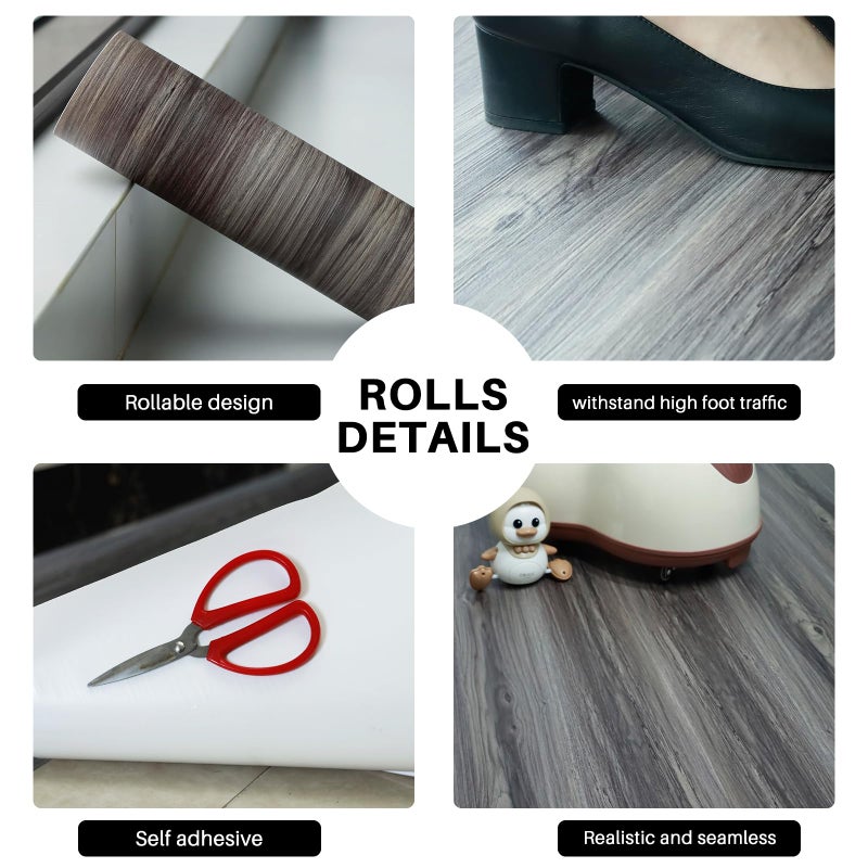 auxua Wood Grain Peel and Stick Floor Tiles â€“ 11.8â€ Width, Full Roll Length of 118" â€“ Versatile Design for Any Space, Self Adhesive Vinyl Flooring, Waterproof and Non-Slip Features - Image 4