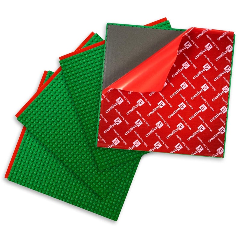 Creative QT Build-on-Wall Peel-and-Stick Baseplates - 10 x 10 in, Green, 4-Pack - Stackable Block Play & Creative Building Toys on Play Tables & Walls - Compatible with All Major Brick Brands - Image 1