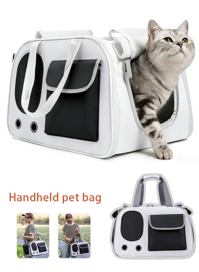Four Season Universal Portable Backpacks , Breathable Pet Bag With Large Capacity For Outdoor Use,Soft-Sided Cat/Dog/Pet Carrier, Collapsible Pets Travel Carriers For Big Cats/Small Dogs With Shoulder Strap & Removable Mat, Mesh Puppy Carry Bag(White) - Image 1