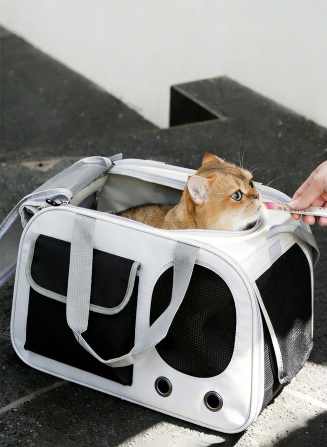 Four Season Universal Portable Backpacks , Breathable Pet Bag With Large Capacity For Outdoor Use,Soft-Sided Cat/Dog/Pet Carrier, Collapsible Pets Travel Carriers For Big Cats/Small Dogs With Shoulder Strap & Removable Mat, Mesh Puppy Carry Bag(White) - Image 4