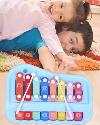 Liyujuping 2 in 1 Piano Xylophone for Toddlers 8 Multicolored Cause and Effect Toys Baby Xylophone Musical Instrument Toy Piano for ToddlersPink - Image 5