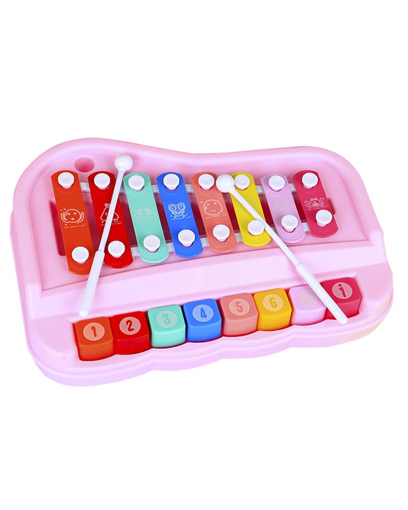 Liyujuping 2 in 1 Piano Xylophone for Toddlers 8 Multicolored Cause and Effect Toys Baby Xylophone Musical Instrument Toy Piano for ToddlersPink - Image 3