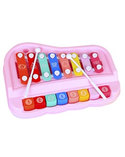 Liyujuping 2 in 1 Piano Xylophone for Toddlers 8 Multicolored Cause and Effect Toys Baby Xylophone Musical Instrument Toy Piano for ToddlersPink - Image 1