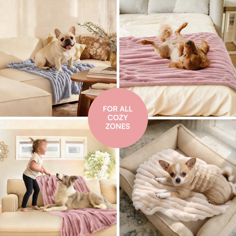 LINENLUX 1 Pack 3 Soft Fleece Dog Blanket for Pet Washable Warm Cat Puppy Fluffy Calming Flannel Beige/Pink/Grey Large - Image 5