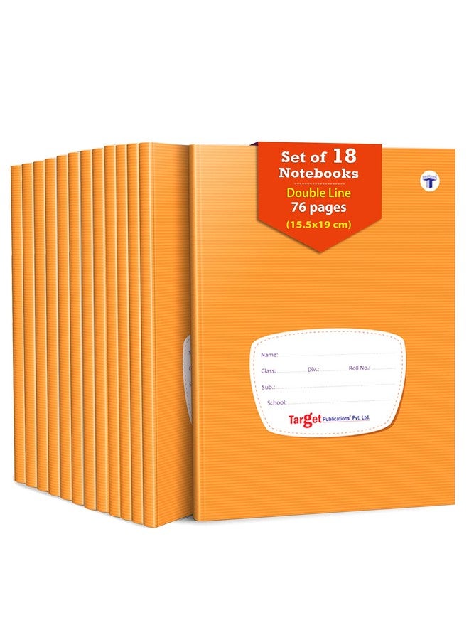 TARGET PUBLICATIONS Small Two Line Notebook 76 Pages, 15.5 x 19 cms Hard Cover with Label | Two Line Ruled Notebooks for Kids | Double Line Notebooks for Writing | Pack of 18 - Image 1