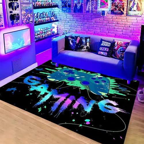 LUCKY&DONG Anime Gamer Rugs for Bedroom Boys Teens Printed Game Gamepad Carpets Living Room Mat Home Decor Non-Slip Crystal Floor Polyester Gamer Decor Doormats 17.5x31.5in - Image 1
