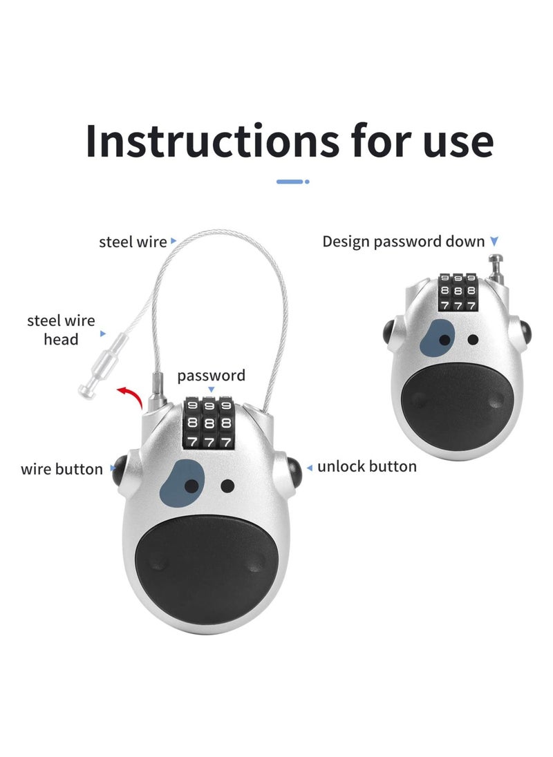 Dominy Bike Cable Locks,Cable Lock, Bike Locks, Combinations Bicycle Cable Lock, Luggage Lock Stroller Lock,3 Digit Adjustable Combo Mini Lock with 28.3 Inch 72cm Retractable Steel cable,Silver  - Image 3