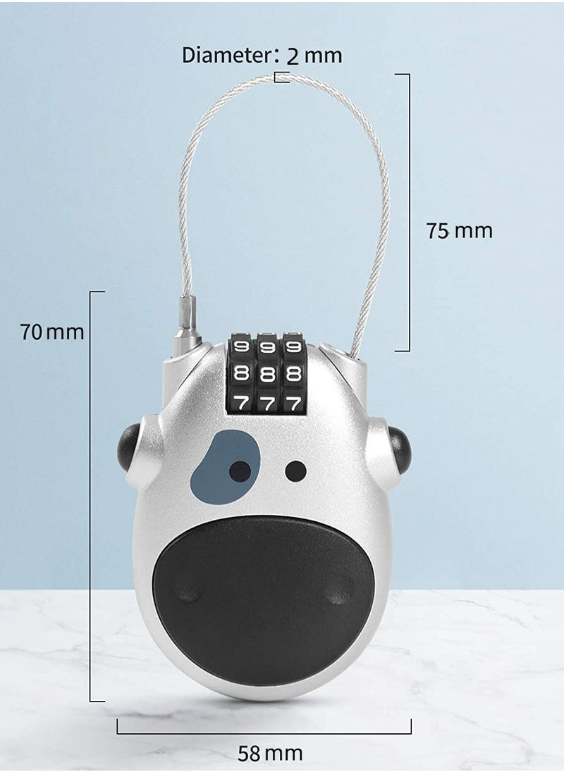 Dominy Bike Cable Locks,Cable Lock, Bike Locks, Combinations Bicycle Cable Lock, Luggage Lock Stroller Lock,3 Digit Adjustable Combo Mini Lock with 28.3 Inch 72cm Retractable Steel cable,Silver  - Image 5