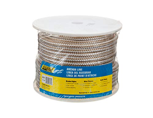 Seachoice Boat Anchor Rope, Double-Braid, Nylon, Achor Line, 1/2 in. X 150 Ft., Gold/White - Image 4