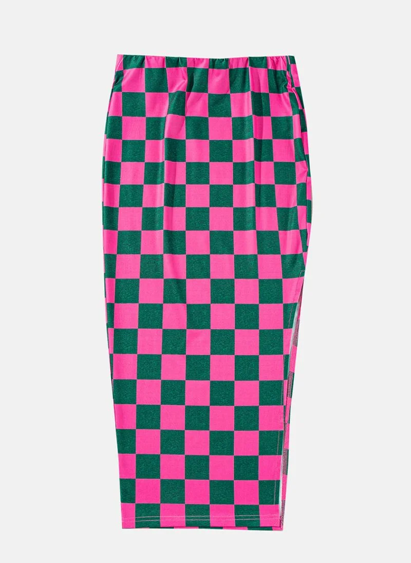 يونيكي Pink Checked Bodycon Midi Skirt