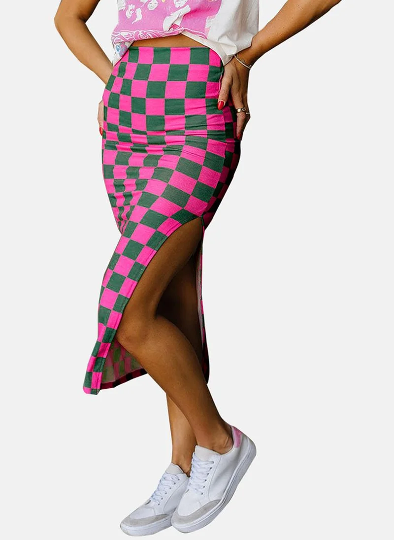يونيكي Pink Checked Bodycon Midi Skirt