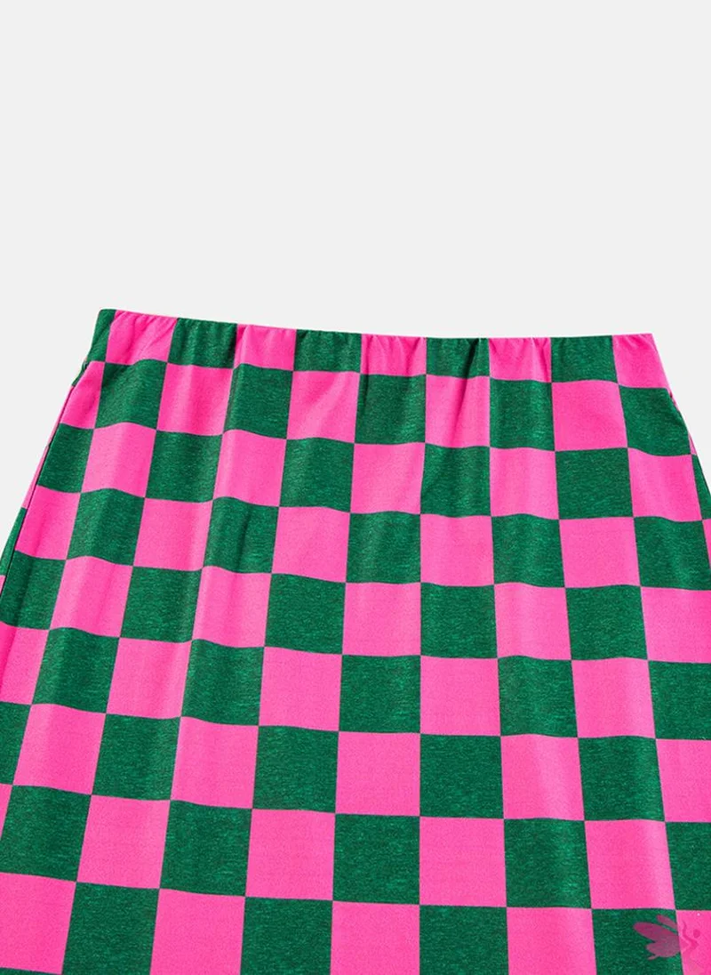 يونيكي Pink Checked Bodycon Midi Skirt