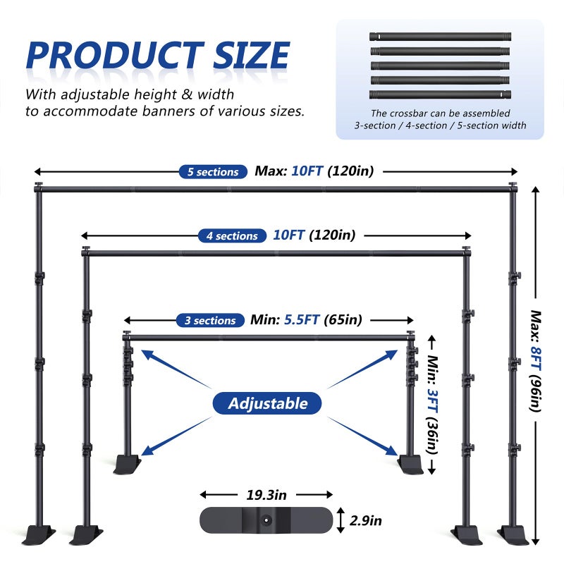 Forlogic Backdrop Banner Stand 10x8ftï¼ŒAdjustable Heavy Duty Photo Backdrop Standï¼ŒStep and Repeat Background Stands for Partyï¼ŒPhotographyï¼ŒWedding - Image 4