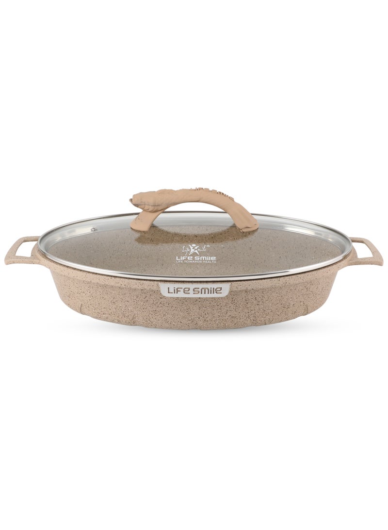 Life Smile Granite Nonstick 42cm Fish Pan with Lid (5.4L) – Induction Compatible Aluminium Oval Cooking Pan - Image 1
