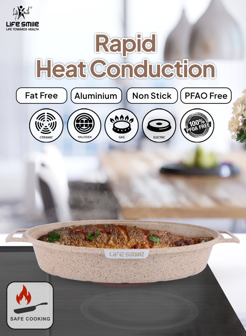Life Smile Granite Nonstick 42cm Fish Pan with Lid (5.4L) – Induction Compatible Aluminium Oval Cooking Pan - Image 3