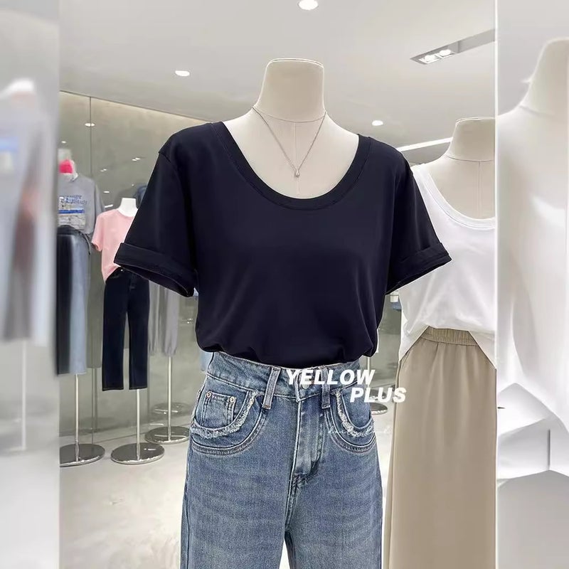 Super Hand-Feel Short Modal T-Shirt Women'S Niche Summer 2024 Slim-Fit Slimming Round Neck Short-Sleeve Solid Color Base Shirt - Image 4