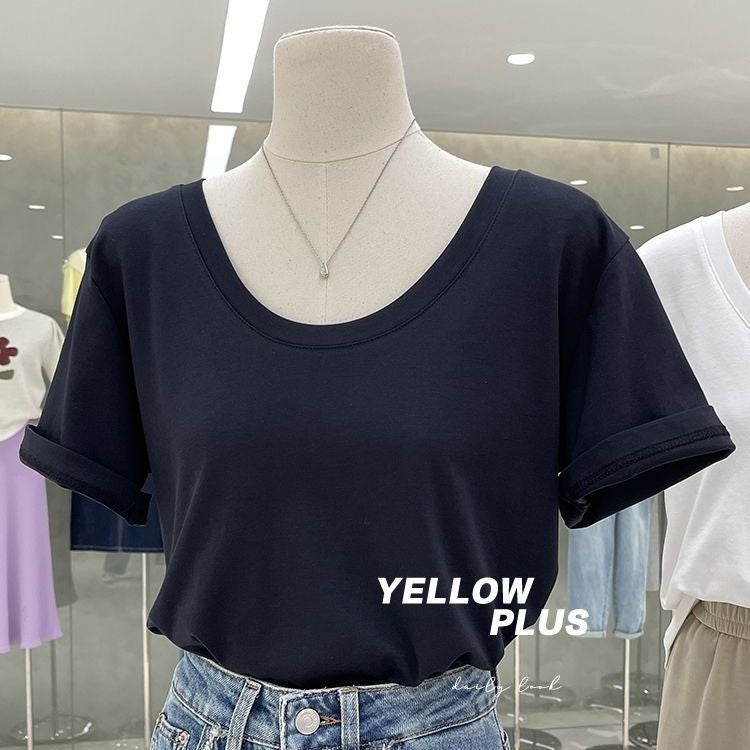 Super Hand-Feel Short Modal T-Shirt Women'S Niche Summer 2024 Slim-Fit Slimming Round Neck Short-Sleeve Solid Color Base Shirt - Image 1