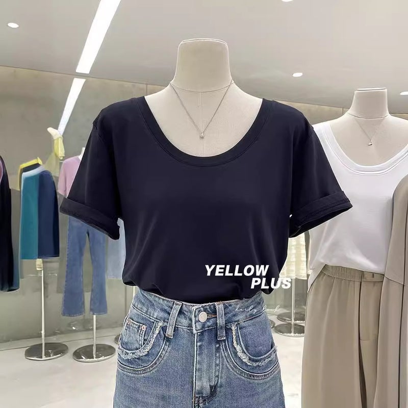 Super Hand-Feel Short Modal T-Shirt Women'S Niche Summer 2024 Slim-Fit Slimming Round Neck Short-Sleeve Solid Color Base Shirt - Image 3
