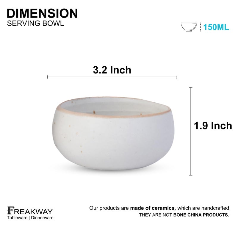 Freakway HandPainted Cream White Matte Finish Ceramic Bowl Set of 2 150ml Small Serving Soup Bowls Cereal Bowl Dessert BowlsChutney Bowl Dishwasher Microwave Safe Off White - Image 2