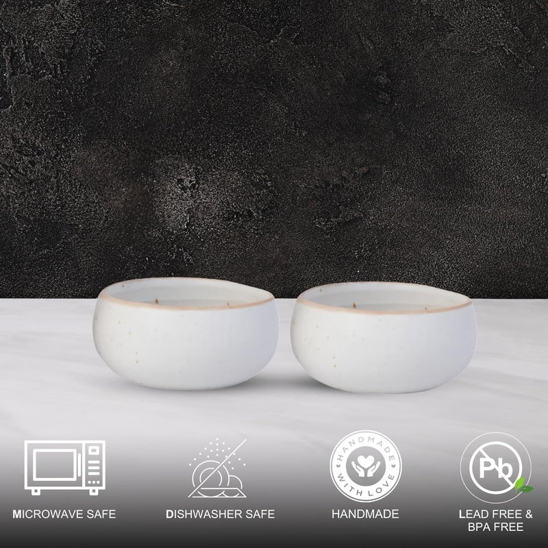Freakway HandPainted Cream White Matte Finish Ceramic Bowl Set of 2 150ml Small Serving Soup Bowls Cereal Bowl Dessert BowlsChutney Bowl Dishwasher Microwave Safe Off White - Image 5